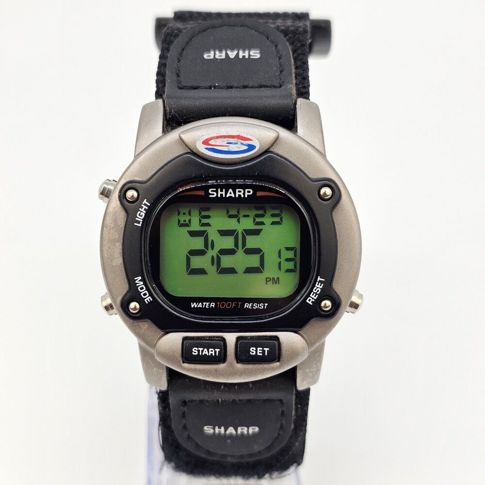 VTG Sharp Men's Digital Watch 40MM Large Gray Case Black Canvas Band New Battery - Picture 2 of 13
